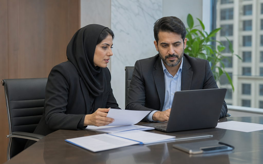 مدیر منابع انسانی و مدیر مالی در حال بررسی گزینه‌های بیمه درمانی کارکنان